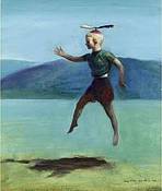 DuBois painting of boy levitating with propeller beanie