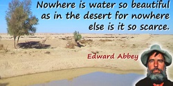 Edward Abbey quote: And nowhere is water so beautiful as in the desert for nowhere else is it so scarce. By definition.