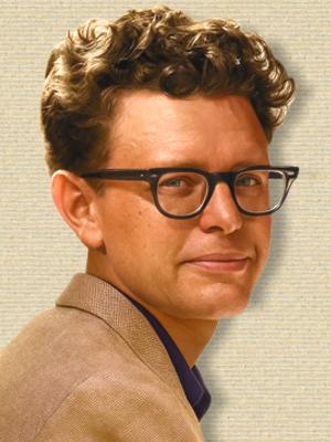 Photo Poul Anderson, head face front and shoulders turned right. Orig b/w colorized by sora A.I.