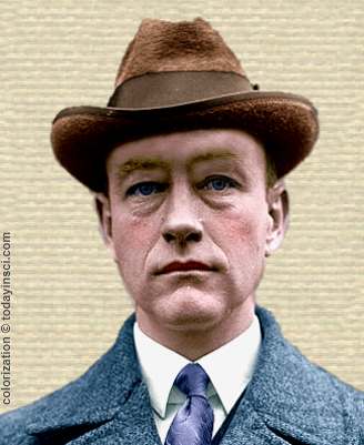 Photo of Roy Chapman Andrews - head and shoulders - colorization © todayinsci.com