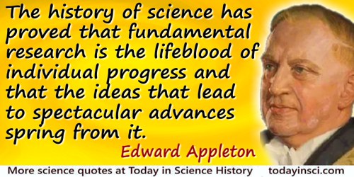 Edward Appleton quote: The history of science has proved that fundamental research is the lifeblood of individual progress and t