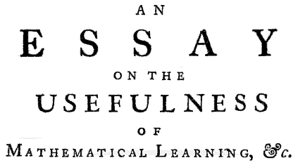 Image of title from the title page of An Essay on the Usefulness of Mathematical Learning.