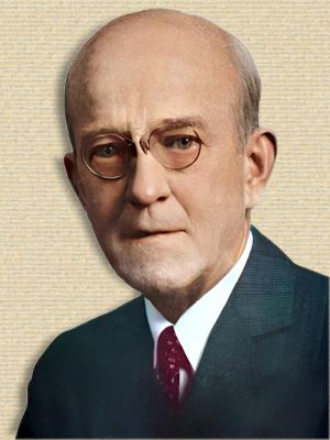 Photo of Oswald Avery, head & shoulders, facing front. Credit palette.fm for colorization help
