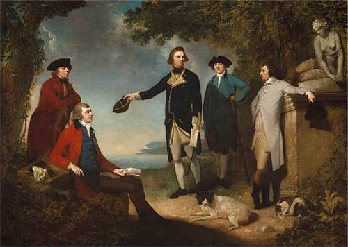 Sir Joseph Banks (red coat) with naturalist explorers