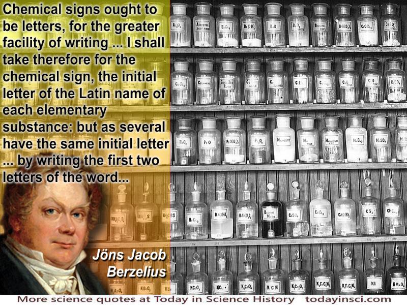 Jöns Jacob Berzelius quote Jons Berzelius quote on chemical symbols - with background of bottles of chemicals