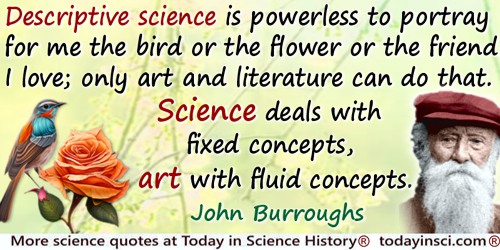 John Burroughs quote: Descriptive science is powerless to portray for me the bird or the flower or the friend I love