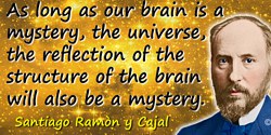 Santiago Ramón y Cajal quote: As long as our brain is a mystery, the universe, the reflection of the structure of the brain will