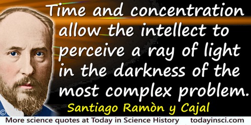 Santiago Ramón y Cajal quote: If a photographic plate under the center of a lens focused on the heavens is exposed for hours, it