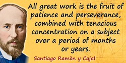 Santiago Ramón y Cajal quote: In summary, all great work is the fruit of patience and perseverance, combined with tenacious conc