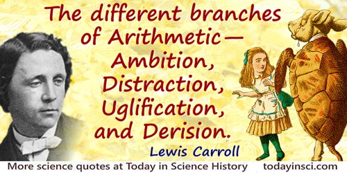 Lewis Carroll quote: The different branches of Arithmetic—Ambition, Distraction, Uglification, and Derision.