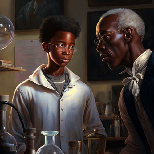 George Washington Carver meets a 21st-Century Student - image by Artificial Intelligence (midjouney)