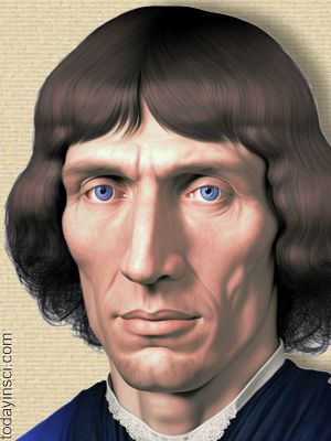 AI-generated image of Nicholas Copernicus from extant portraits, head facing forward