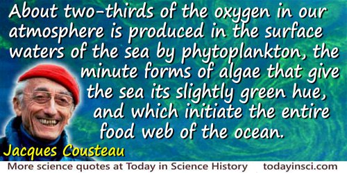 Jacques-Yves Cousteau quote: About two-thirds of the oxygen in our atmosphere is produced in the surface waters of the sea by ph
