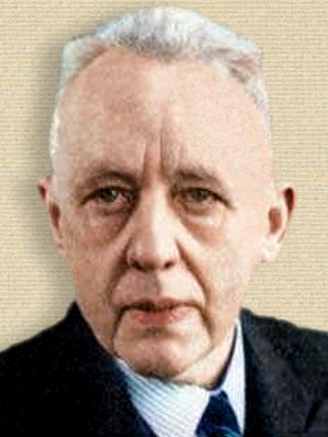 Photo of Eduard Jan Dijksterhuis, head, face forward, original B/W colorized with help from palette.fm