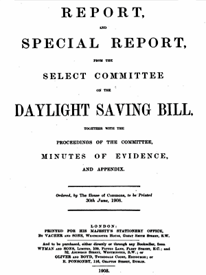 Cover of Report From the Select Committee on the Daylight Saving Bill (1908)