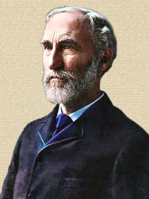 Photo, head and shoulders of Pierre Duhem, facing left, colorized from b/w photo with help of palette.fm