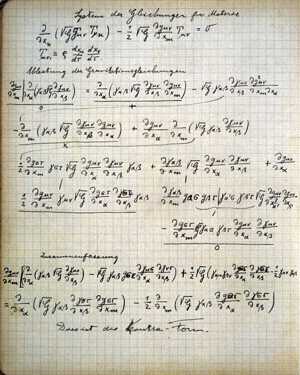 A page from Albert Einstein's Zurich notebook, covered with mathematical equations