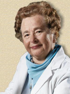 Photo of Gertrude Elion, head facing forward and shoulders half-left. Extra colorization by palette.fm