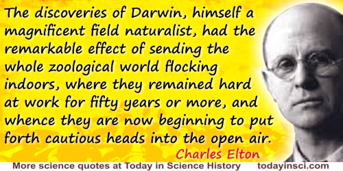Charles Elton quote: The discoveries of Darwin, himself a magnificent field naturalist, had the remarkable effect of sending the
