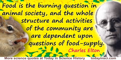 Charles Elton quote: Food is the burning question in animal society, and the whole structure and activities of the community are