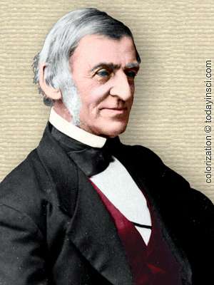 Photo of Ralph Waldo Emerson, upper body, facing right, colorization © todayinsci.com