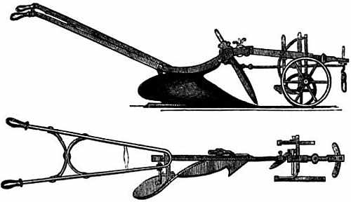 Drawings of the Howard Wheel Plow in side view and top view