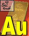 Thumbnail of Gold Symbol Au and Alchemical gold sign on background of gold bar