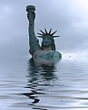 Impression of the Statue of Liberty mostly submerged in high water