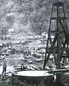 Oil field with drilling derrick at Titusville, Pennsylvania 1861