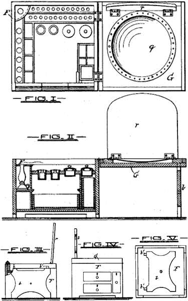 Drawings for Shoe-maker's Cabinet, US Patent 224,253, Figs. I-V