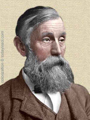 Sir Michael Foster - head with long grey beard and shoulders facing right. Colorization © todayinsci.com