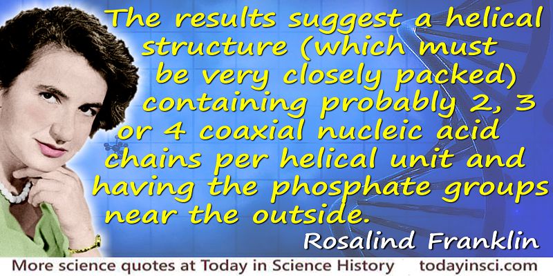 Rosalind Franklin quote The results suggest a helical structure