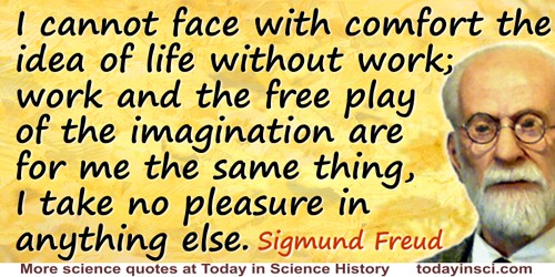 Sigmund Freud quote: I cannot face with comfort the idea of life without work; work and the free play of the imagination are for