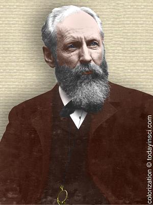 Photo of Grove Karl Gilbert, head and shoulders, facing right. Colorization © todayinsci