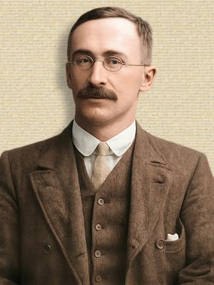 Photo of William Sealy Gosset, upper body facing front. Original b/w colorized with sora A.I. (251024)