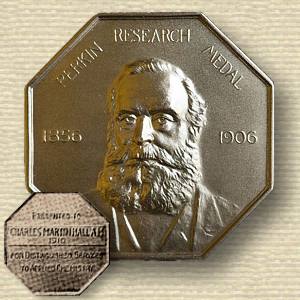 Photo of the Perkin Medal. Octagonal with Face of Henry Perkin in relief; inscribed Perkin Research Medal 1856 1906