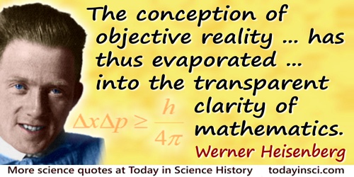 Werner Heisenberg quote: The conception of objective reality ... has thus evaporated ... into the transparent clarity of mathema