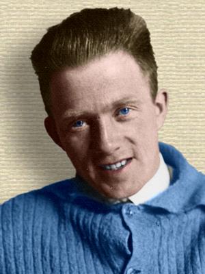 Photo of Werner Heisenberg age about 25 - head and shoulders - colorization © todayinsci.com