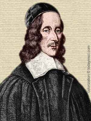 Engraving of George Herbert, head and shoulders, facing front, colorization © todayinsci.com