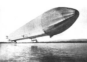 Photo of Zeppelin flying low over a lake