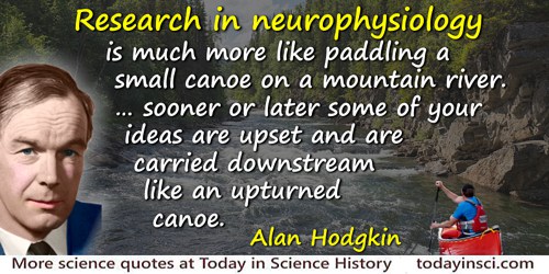 Alan Hodgkin quote: Research in neurophysiology is much more like paddling a small canoe on a mountain river. The river which is