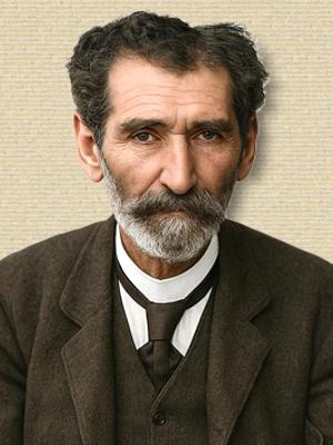 Photo William Henry Hudson, head&shoulders facing forward. Original b/w colorized with sora A.I.