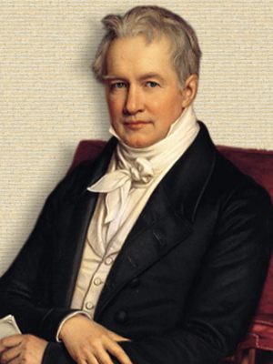 Detail from Portrait of Alexander von Humboldt, upper body, facing front, seated, holding papers, artist Joseph Karl Stieler 