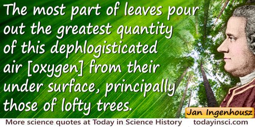 Jan Ingenhousz quote: The most part of leaves pour out the greatest quantity of this dephlogisticated air [oxygen] from their un