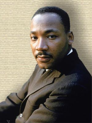 Photo of Martin Luther King, head and shoulders, facing forward.