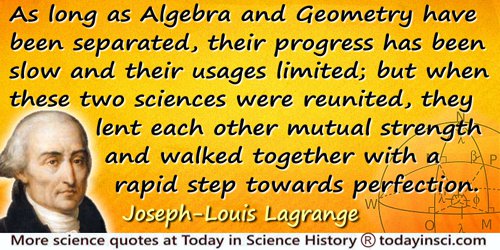 Joseph-Louis de Lagrange quote: As long as Algebra and Geometry have been separated, their progress has been slow and their usag