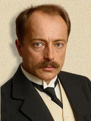Photo of Max von Laue, head&shoulders, facing front. Orig. b/w colorized with sora A.I. (251010)