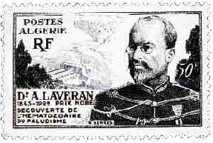 Photo of stamp issued by Algeria (4 Jan 1953) showing Nobel Prize winner, Alphonse Laveran