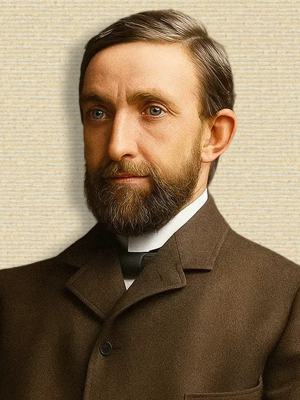 Photo Philipp Lenard head&shoulders facing half left. Orig. b/w colorized with sora A.I. (250919)