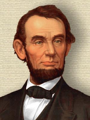 Portrait lithograph of Abraham Lincoln, head and shoulders, facing slightly right. 